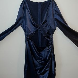 Dark Blue Long Sleeve Dress with Cutout